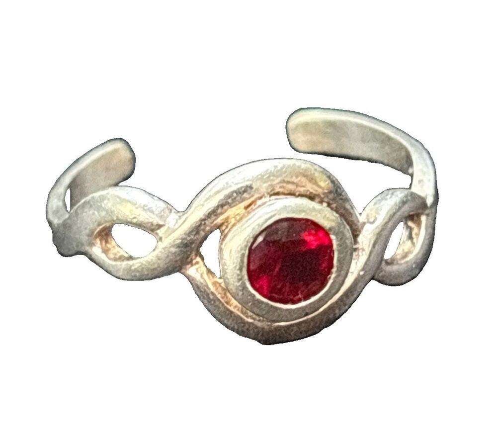 Sterling Silver Toe Ring / ToeRing With Pink - Red Gemstone 925 Silver